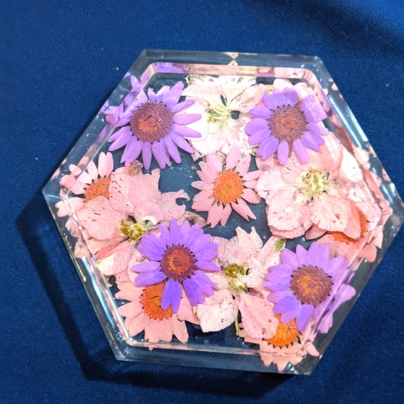 Pink and Purple Pressed Flower Coaster